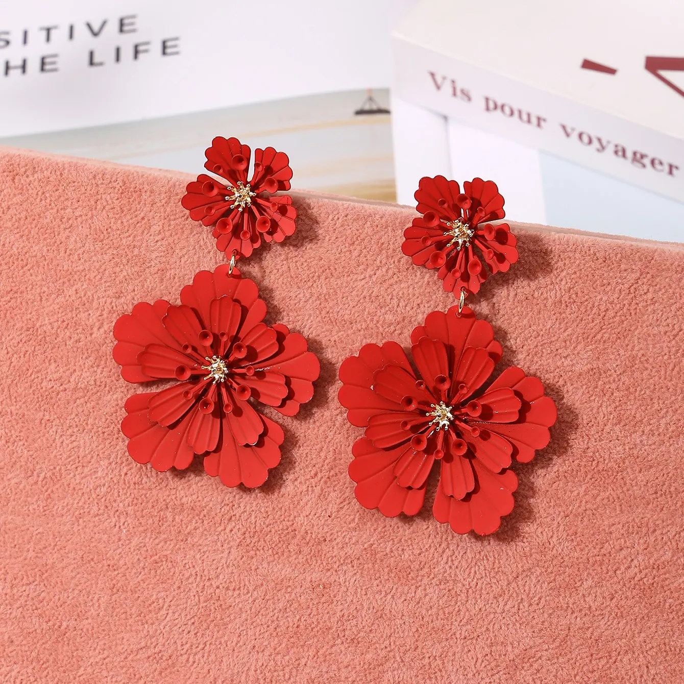 Que Ming Women's European and American Fashion Jewelry Earrings Exaggerated Painted Flower Design for Holiday Parties