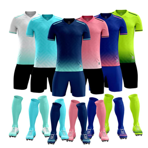 Conjunto de Uniforme de Fútbol para Hombre, Jersey con Cuello en V, Manga Corta, Kit de Fútbol, Degradado Azul Marino, Ropa Deportiva, Ropa de Equipo - Product Image 1