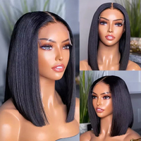 Peluca frontal de encaje 13*4 de cabello humano brasileño, peluca frontal de encaje de cabello virgen brasileño 100% humano, peluca bob con cierre 4*4 pre-arrancada