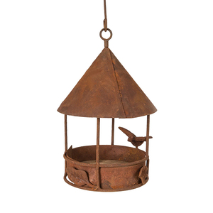 Mangeoire à oiseaux suspendue JH-Mech, design de toit rond, imperméable, en acier rouillé, mangeoire à oiseaux suspendue en métal pour l'extérieur, mangeoire à oiseaux suspendue au mur - Product Image 4