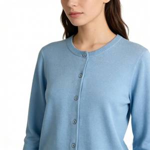 Suéter Personalizado para <span class=keywords><strong>Mujer</strong></span>, Otoño, <span class=keywords><strong>Azul</strong></span> <span class=keywords><strong>Marino</strong></span>, Casual, Corte Ajustado, Tejido Minimalista, Cárdigan de Manga Larga, Cuello Redondo, para el Trabajo - Product Image 3
