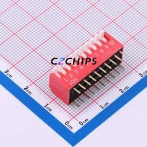 DP-10-R-T DIP Switch Through hole Component (THT),P=2.54mm Switch Piano Key Single Pole Single Throw 10 2.54mm - Product Image 1