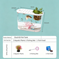 Aquarium de bureau ovale en plastique AS avec couvercle et trou de culture de plantes, mini aquarium, décoration pour la maison et le bureau, vente en gros d'usine