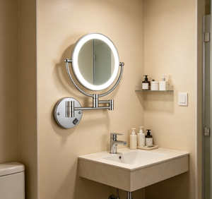 Wall-Mounted <b>Round</b> LED Makeup <b>Mirror</b> <b>With</b> Touch Switch Metal Frame Adjustable Modern Design For Bathroom - Product Image 2