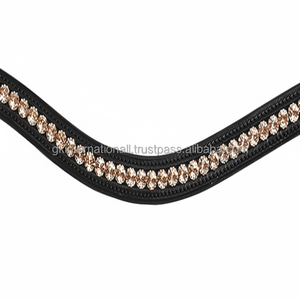 Productos ecuestres de equitación hechos a medida, banda para cejas de caballo de cuero de silla de montar real de la mejor calidad para brida con cristales dorados - Product Image 1