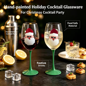 Copa de Vino Pintada a Mano con Diseño de Santa Claus, Sin Plomo, para Flautas, Tallo Largo, Transparente, Verde, 560 ml, Decoración Navideña, Regalo Festivo - Product Image 4