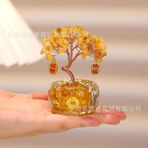 Yellow <b>Crystal</b> Money <b>Tree</b> Ornament With Glass Base For Home Decoration And Car Use - Product Image 1