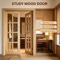 Porte en bois massif non peint avec porte vitrée, panneau de porte en bois uni pour la décoration intérieure du salon d'un appartement