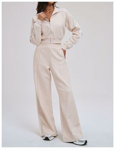 Ensemble de sport décontracté pour femmes, automne-printemps, haut court à col montant et fermeture éclair, pantalon à taille haute avec poches, ensemble de sport personnalisé de haute qualité - Product Image 6