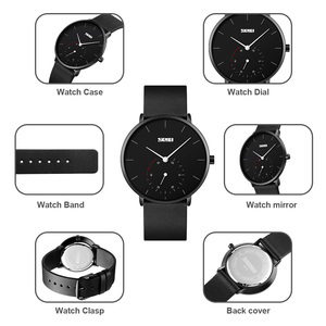 Montre chronographe ronde pour homme, bracelet en cuir de luxe, montre à quartz étanche 30M, montres en gros - Product Image 2