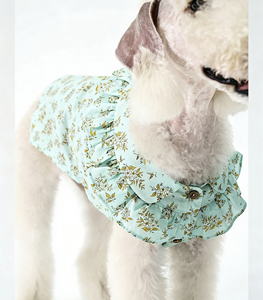 Vêtements d'été INS en pur coton pour animaux <span class=keywords><strong>de</strong></span> compagnie, chiots et petits chats, vente en gros, personnalisable OEM ODM, chemise sans manches à col volanté floral pour chien - Product Image 4