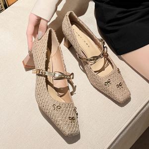 รองเท้าแต่งงานสไตล์ฝรั่งเศสสำหรับฤดูร้อน ดีไซน์หรูหราประดับคริสตัลเพชร ส้นสูงแบบสตีเล็ตโต้ พื้นหนา - Product Image 4