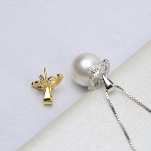 S925 Silver Pendant Head with Floral Design 13-15 Pearl Inlaid 3mm Bead Size DIY <b>Jewelry</b> with Empty Flower <b>Tray</b> Hanging Pendant - Product Image 2