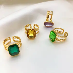 18K Gold Plating Brass Gemstone Rings For Women Female Ring Customized Jewelry