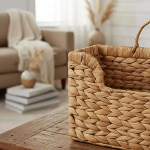 Artisanal Water Hyacinth Woven Storage Basket Natural Fiber Blanket <b>Bin</b> <b>Large</b> Decorative Magazine Holder for Boho Home Decor - Product Image 3