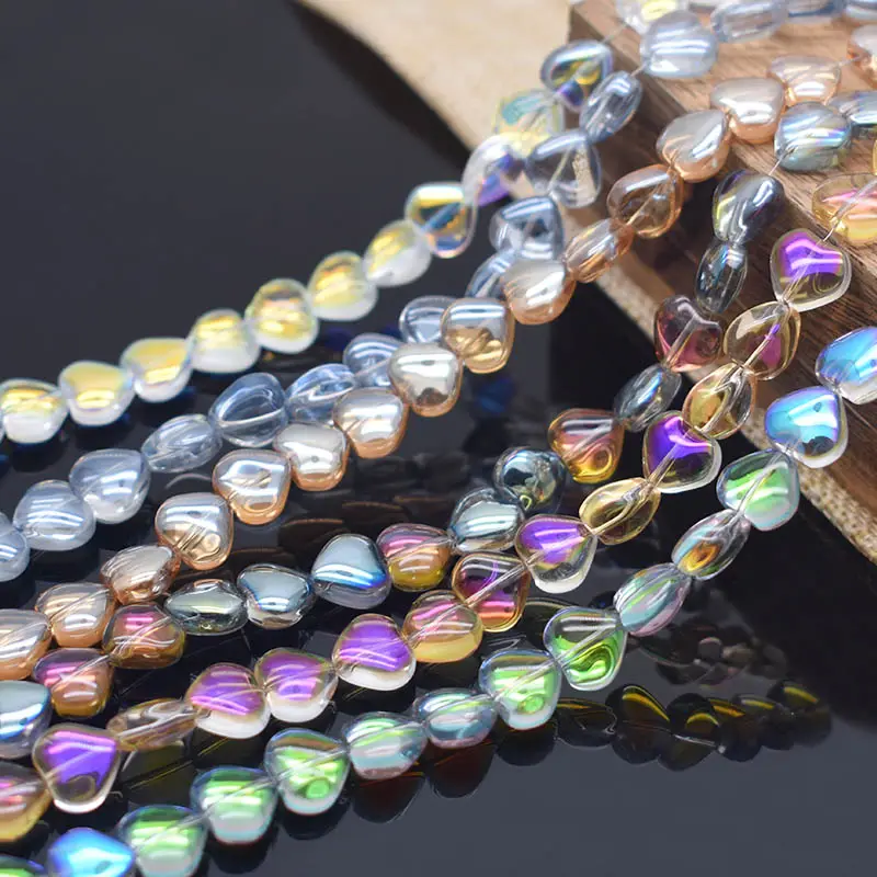 10mm Heart Shape Glass Beads AB Color Shiny Love Loose Beads for Make Jewelry DIY Bracelet Accessories
