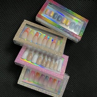 100 boîtes d'emballage pour faux ongles de luxe personnalisées avec logo gratuit, en plastique avec strass