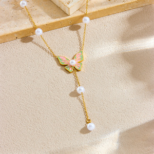 Butterfly Pearl <b>Long</b> Tassel <b>Necklace</b> For Women Imitation Pearl Jewelry Gift - Product Image 2