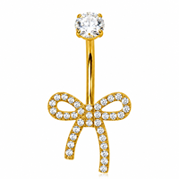 Anneau de nombril en titane ASTM F136 avec nœud papillon et zircone cubique, filetage interne M1.2, bijou de piercing pour nombril, ton acier doré, bijoux de mode