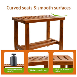 Tabouret de salle de bain en bois, banc de rangement épaissi pour la douche et le changement de chaussures, avec étagère inférieure, couleur bambou - Product Image 3