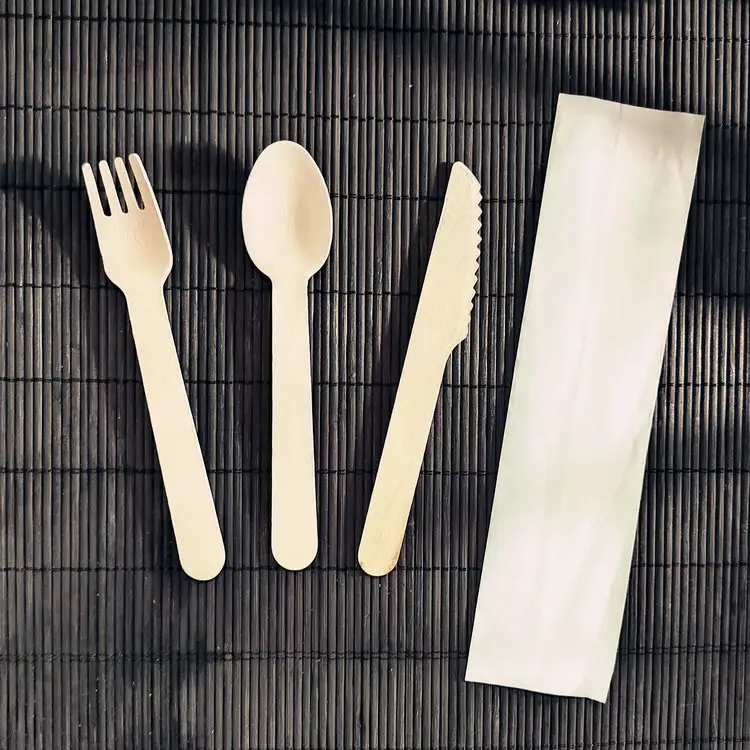 Eco Friendly Durable and Tree Wooden Forks Spoons Knives Disposable Utensils Cutlery with Strengthen Handle