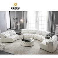 Sofá de canto de couro, sofá de canto de couro branco moderno com mesa lateral redonda