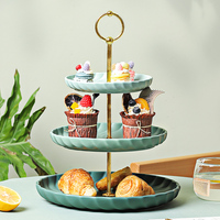 Support à dessert de buffet à trois étages en céramique pour hôtel, restaurant, stand à thé de l'après-midi