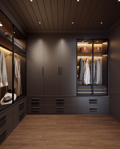 Designs modernes de dressings avec portes en verre, meubles de <span class=keywords><strong>chambre</strong></span> à coucher avec tiroirs de rangement à LED, armoires en verre - Product Image 4