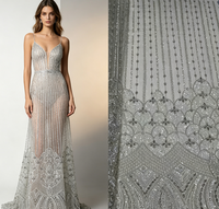Vente en gros usine : Tissu en tulle lurex brodé de paillettes géométriques verticales pour usine de confection, robes de mariée et occasions spéciales