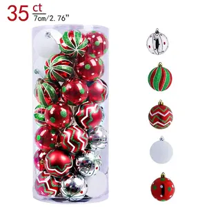 Kerstboom opknoping snuisterij Ballen Ornamenten 70mm 35pcs Onbreekbaar Rood Groen Wit Plastic Kerst Bal Set decoratie