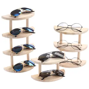 YTZ x20316 großhandel fabrik holz brillen display-ständer halbe runde Holz Glas Display Halter 2 3 4 pcs Sonnenbrille Display