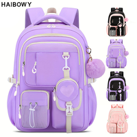Sac à dos scolaire HAIBOWY OEM grande capacité, multi-poches, léger, imperméable, pour enfants, avec pompon