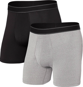 Calzoncillos bóxer de corte medio para hombre, paquete de 2, color liso, de algodón y elastano tejido, ropa interior transpirable, gris y negro - Product Image 1