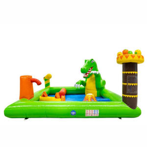 商业充气水上滑梯公园，设有篮球、足球和水枪游戏，恐龙世界主题 - Product Image 1