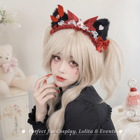 DREAM FASHION Veste Lolita à oreilles de chat et nœud cœur, tenue de cosplay anime pour femme avec accessoires capillaires pour Halloween