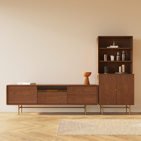Meuble TV couleur noyer avec pieds de support Table basse en bois massif moderne combinaison sol plafond salon ménage