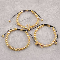 Bracelet Hip Hop 3 pièces/ensemble en or avec crâne, couronne et dés, pour homme, ensemble de bijoux tressés réglables de luxe sertis de CZ pour lui