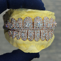 Grillz Hip Hop personnalisés en argent sterling S925, sertis de diamants de laboratoire D VVS taille brillant rond certifiés, pour lune de miel, ensemble haut/bas
