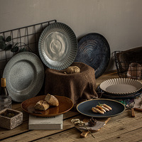Assiette à dîner vintage extra large en porcelaine de qualité supérieure, vaisselle pour steak et petit-déjeuner, passe au lave-vaisselle et au micro-ondes, différents modèles