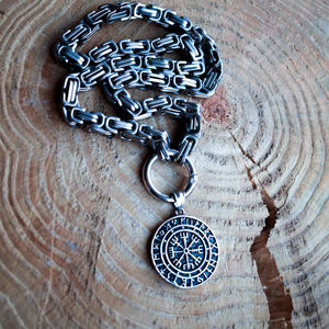 Collar Vikingo SanLan de Acero Inoxidable de 8mm con Diseño de Lobo Pagano y Brújula Vegvisir, Regalo <span class=keywords><strong>para</strong></span> Él - Product Image 4
