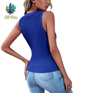 T-shirt da donna con scollo a U, vestibilità slim, tinta unita, senza maniche, moda estiva, casual, per tutti i giorni - Product Image 5