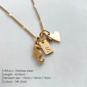 Collana EManco con Cavalluccio Marino e Lettere d'Amore, Gioielli in Acciaio Inossidabile Color Oro, Ciondolo Fai-da-Te per Donne, Regalo per Amiche, Dropshipping - Product Image 2