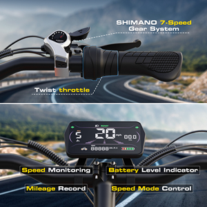 20" Fat Tire Bike 1000w 48v 13ah 60miles Range Hand Grip Throttle 7-speed Usa Local Warehouse In-stock 3-7 M20-1 20 Inch Fat - Product Image 2