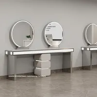 Miroir de salon de coiffure en acier inoxydable avec armoire intégrée, design moderne à LED, table de chaise simple/double face pour la coupe de cheveux, tendance