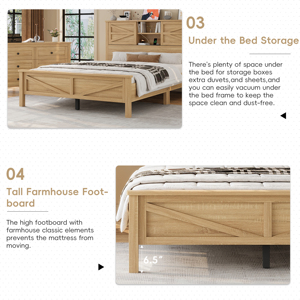 Letto matrimoniale Queen Size in stile rustico con testiera contenitore e stazione di ricarica, set camera da letto 3 pezzi - Product Image 5