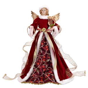 Statuette de chérubin en <span class=keywords><strong>velours</strong></span> bordeaux, ange de Noël, robe longue, bordure en sherpa <span class=keywords><strong>blanc</strong></span>, bordure dorée, décoration de sapin de Noël - Product Image 3