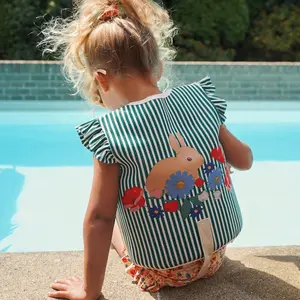 سترة سباحة للأطفال من النيوبرين مخصصة بذلة سباحة بتقنية التعليق المساعد مع واقيات واقية من الشمس ونمط كارتوني