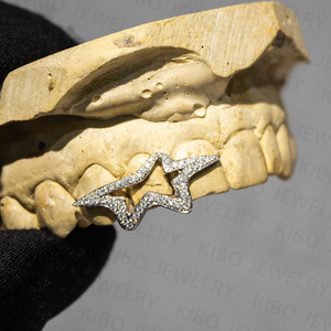 <span class=keywords><strong>Grillz</strong></span> Hip Hop personnalisés en argent sterling 925, style dentaire, avec crocs en barre en moissanite à face ouverte, entièrement sertis de moissanite - Product Image 6