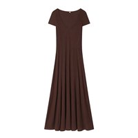 Robe longue élégante pour femme de bureau, style printemps, manches courtes, col en V, tissée côtelée, taille naturelle