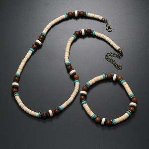 2024 été à la mode <span class=keywords><strong>surfeurs</strong></span> à la main en bois Turquoise perlé collier Bracelets Boho noix de coco coquille tour de cou pour hommes - Product Image 1